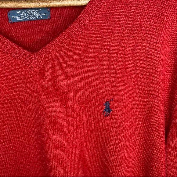 Polo Ralph Lauren blue label red v neck lambs wool sweater - Picture 5 of 5